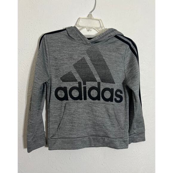Adidas Youth Boys Hoodie Sweatshirt Medium M 10-12 Grey Black Pullover Shirt - Picture 1 of 7